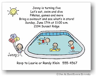 Pen At Hand Stick Figures - Invitations - Pool Party
