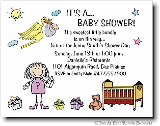 Pen At Hand Stick Figures - Invitations - Baby Shower (color)
