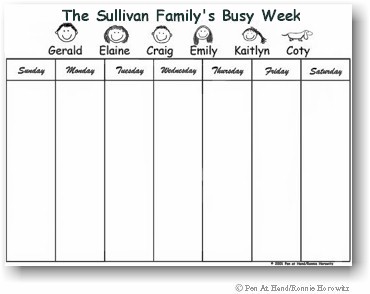 Pen At Hand Stick Figures - Jumbo Family Weekly Planner Pad - Horizontal