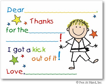 Pen At Hand Stick Figures Stationery - Karate (Fill-In Thank You Notes)