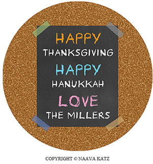 Personalized Gift Stickers - Corkboard Happy Hanukkah (#S3)