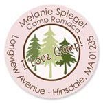 Name Doodles - Round Address Labels/Stickers (Pine Trees Pink - Camp)