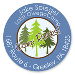 Name Doodles - Round Address Labels/Stickers (Pine Trees Blue - Camp)