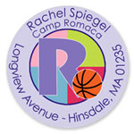 Name Doodles - Round Address Labels/Stickers (Sporty Basketball Lilac - Camp)