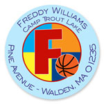 Name Doodles - Round Address Labels/Stickers (Sporty Basketball Blue - Camp)
