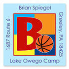 Name Doodles - Square Address Labels/Stickers (Sporty Basketball Blue - Camp)