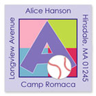 Name Doodles - Square Address Labels/Stickers (Sporty Baseball Lilac - Camp)