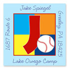 Name Doodles - Square Address Labels/Stickers (Sporty Baseball Blue - Camp)