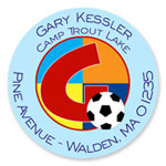 Name Doodles - Round Address Labels/Stickers (Sporty Soccer Blue - Camp)