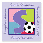 Name Doodles - Square Address Labels/Stickers (Sporty Soccer Lilac - Camp)
