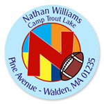 Name Doodles - Round Address Labels/Stickers (Sporty Football Blue - Camp)