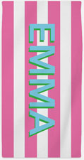Personalized Beach Towels by Kelly Hughes Designs (Big Name Pink Stripes)