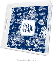 Boatman Geller Lucite Trays - Chinoiserie Navy (Square - Panel) (#LTQH5)