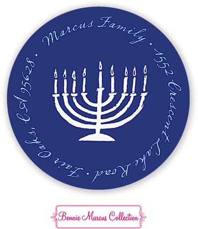 Bonnie Marcus Personalized Return Address Labels - Blue Hanukkah Chalkboard