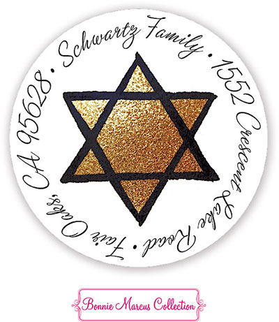 Bonnie Marcus Personalized Return Address Labels - Gold Hanukkah Stars