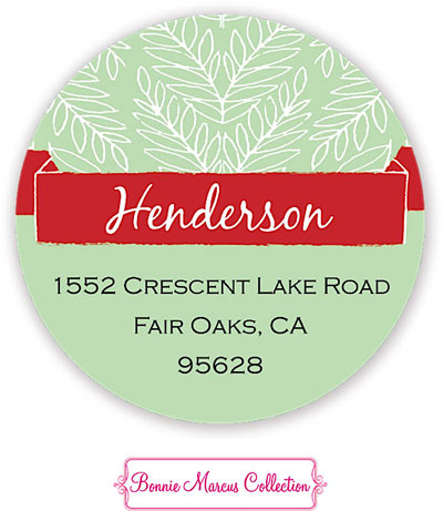 Bonnie Marcus Personalized Return Address Labels - Happy Holiday Leaves (Green)