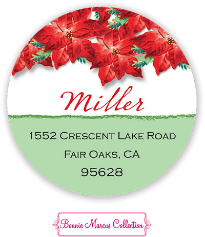 Bonnie Marcus Personalized Return Address Labels - Poinsettia Peace & Joy