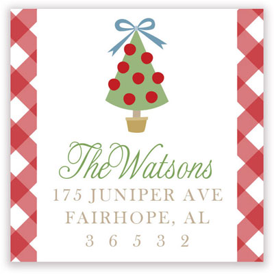 Holiday Address Labels by HollyDays (Gingham with Christmas Tree)