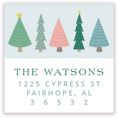 Holiday Address Labels by HollyDays (Cute Pastel Christmas Trees)