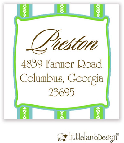 Little Lamb Design Address Labels - Blue and Green Striped