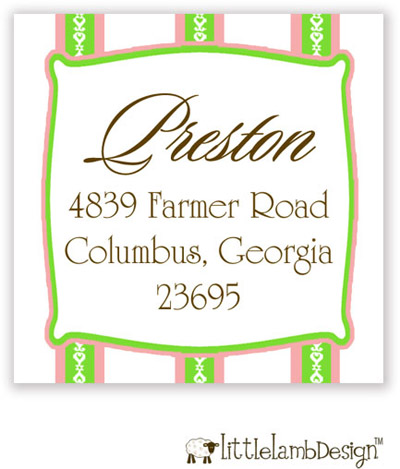 Little Lamb Design Address Labels - Pink and Green Striped