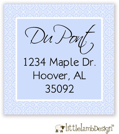 Little Lamb Design Address Labels - Blue Lace Border