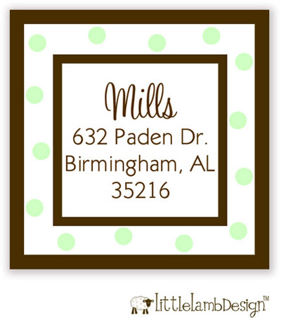 Little Lamb Design Address Labels - Green Dot Border