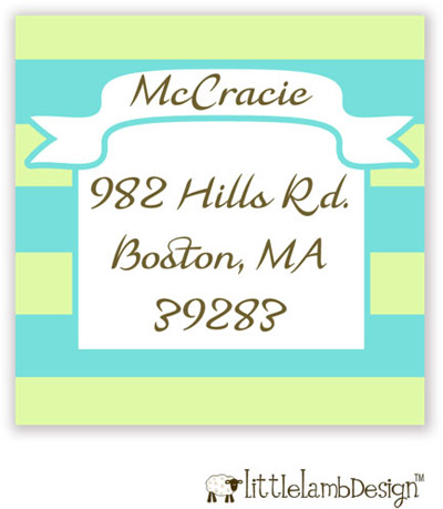 Little Lamb Design Address Labels - Blue and Green Striped