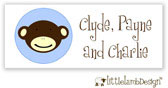 Little Lamb Design Waterproof Labels - Blue Monkey Face
