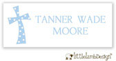 Little Lamb Design Waterproof Labels - Blue Cross