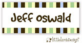 Little Lamb Design Waterproof Labels - Brown, Blue and Green Stripes