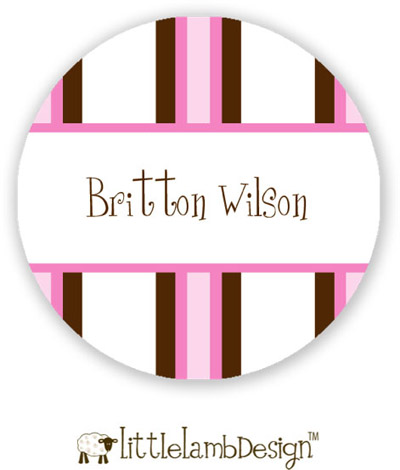 Little Lamb Design Waterproof Labels - Pink and Brown Stripes Little Lamb Design Waterproof Labels - Pink and Brown Stripes