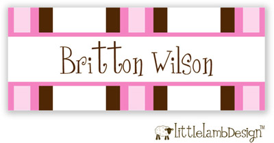 Little Lamb Design Waterproof Labels - Pink and Brown Stripes