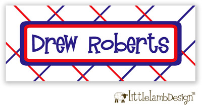 Little Lamb Design Waterproof Labels - Red and Blue Stripes