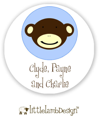 Little Lamb Design Waterproof Labels - Blue Monkey Face Little Lamb Design Waterproof Labels - Blue Monkey Face