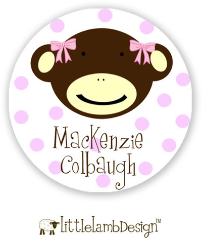 Little Lamb Design Waterproof Labels - Pink Monkey Face Little Lamb Design Waterproof Labels - Pink Monkey Face
