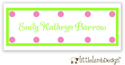 Little Lamb Design Waterproof Labels - Pink and Green Dots Little Lamb Design Waterproof Labels - Pink and Green Dots