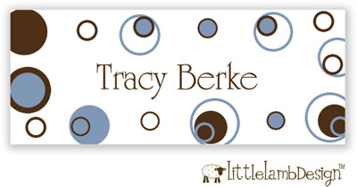Little Lamb Design Waterproof Labels - Brown and Blue Dots
