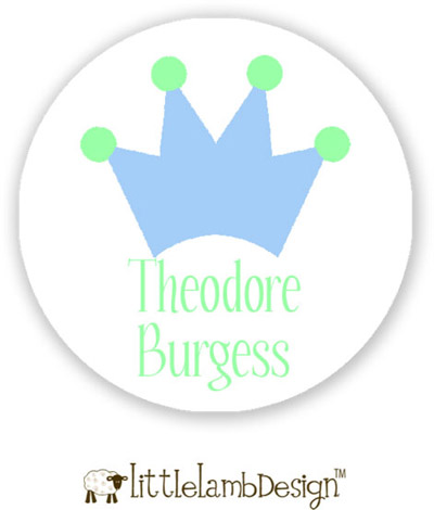 Little Lamb Design Waterproof Labels - Blue and Green Crown