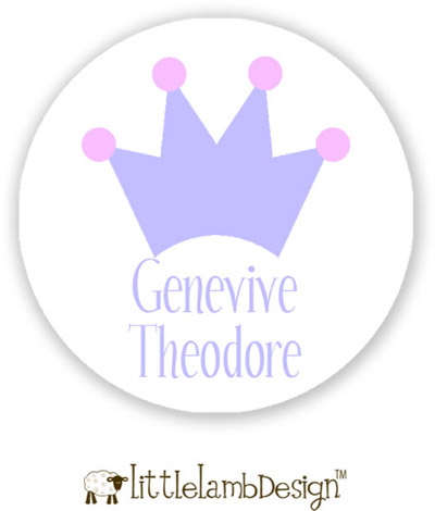 Little Lamb Design Waterproof Labels - Pink and Purple Crown