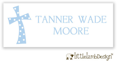 Little Lamb Design Waterproof Labels - Blue Cross