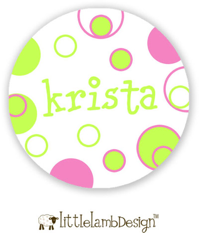 Little Lamb Design Waterproof Labels - Pink and Green Dots Little Lamb Design Waterproof Labels - Pink and Green Dots
