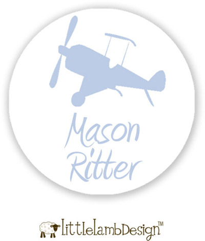 Little Lamb Design Waterproof Labels - Blue Plane