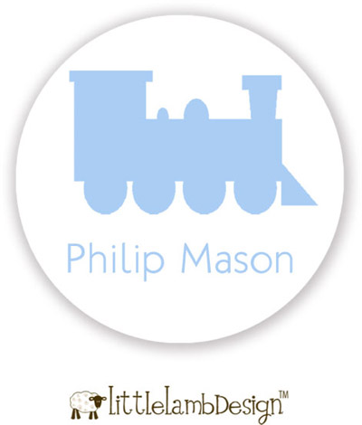 Little Lamb Design Waterproof Labels - Blue Train