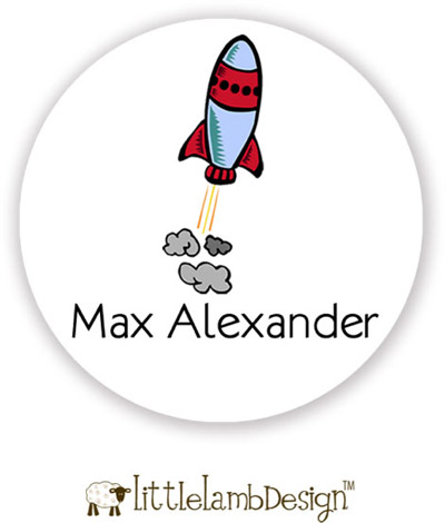Little Lamb Design Waterproof Labels - Rocket Ship