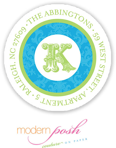 Modern Posh Return Address Labels - Blue Damask - Blue & Green #1 Modern Posh Return Address Labels - Blue Damask - Blue & Green #1