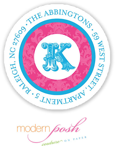 Modern Posh Return Address Labels - Pink Damask - Pink & Blue #1 Modern Posh Return Address Labels - Pink Damask - Pink & Blue #1