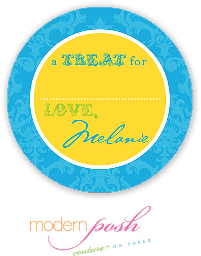 Modern Posh Gift Stickers - Blue Damask - Blue & Green #2