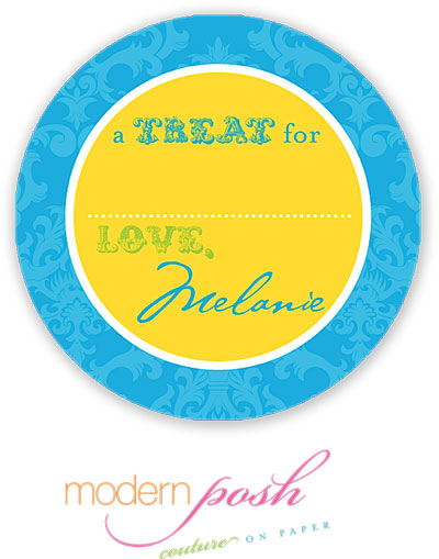 Modern Posh Gift Stickers - Blue Damask - Blue & Green #2 Modern Posh Gift Stickers - Blue Damask - Blue & Green #2
