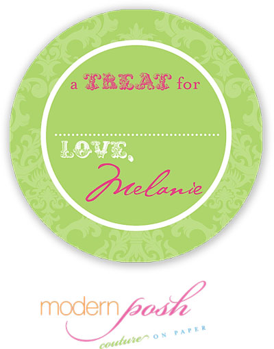 Modern Posh Gift Stickers - Green Damask - Green & Pink #2